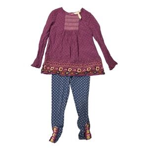 Matilda Jane Girls Purple Floral Smocked Tunic & Polka Dot Leggings Set Size 4